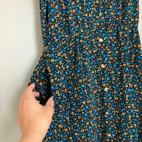 Floral Sleeveless Midi Dress - Black and Orange - Picture 9 of 10